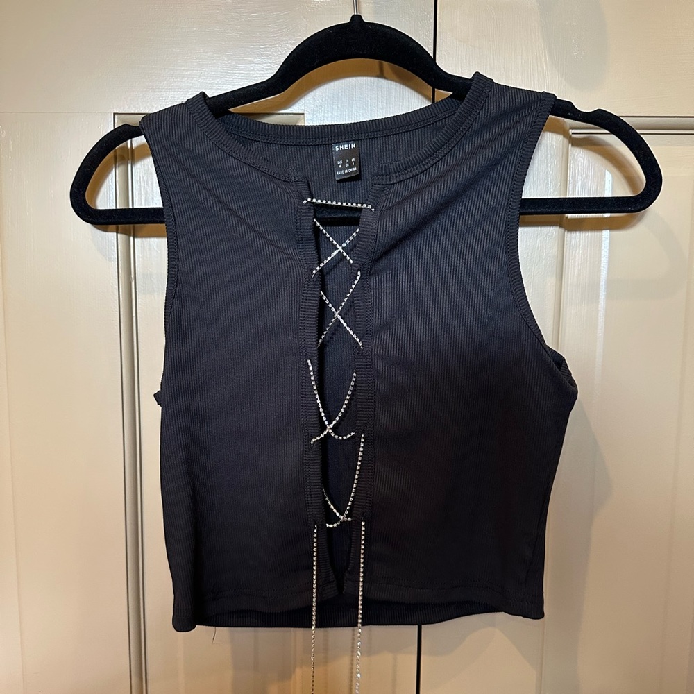 Shein rhinestone crop top